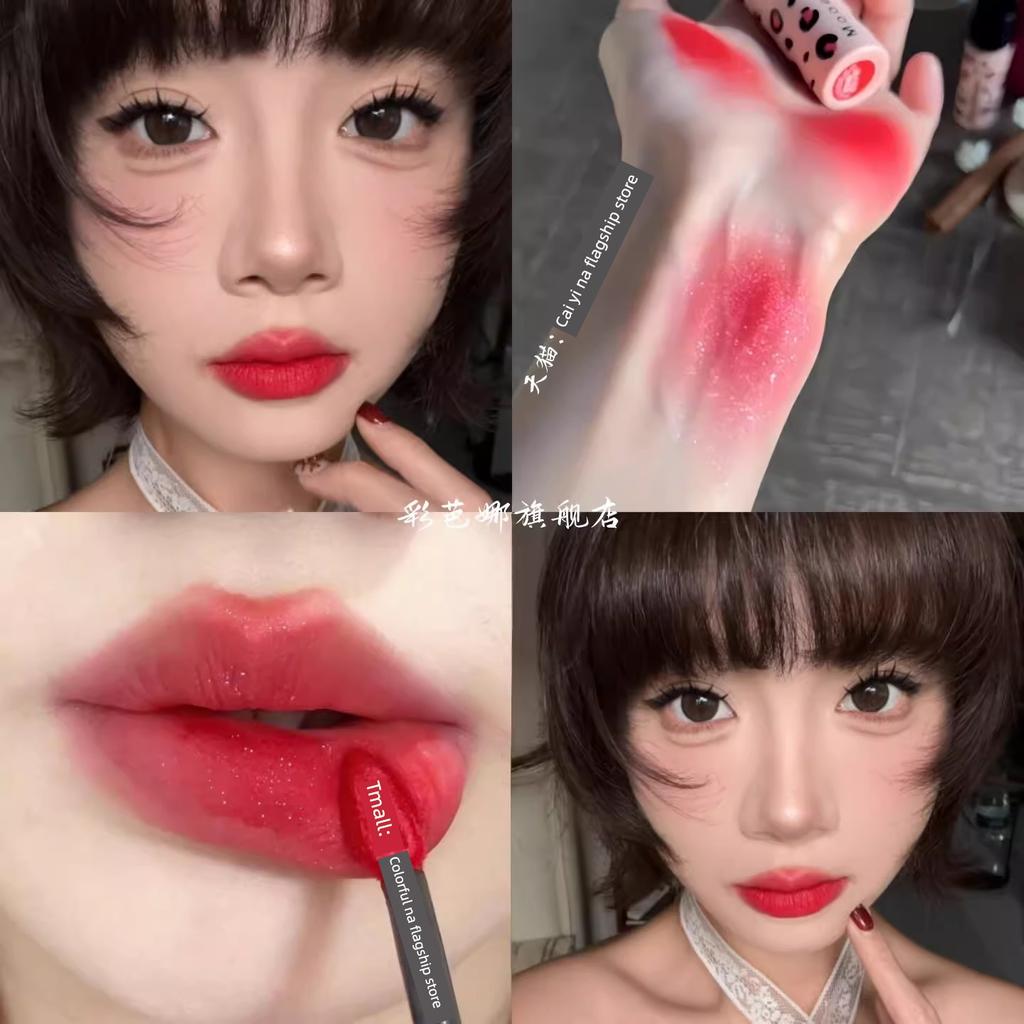 Bright and Sparkling Apple Red V40 Golden Apple Lip Mud Matte Lipstick, Brightening Velvet Lip Glaze, Bright and Playful