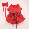 Pet Clothing Red Christmas Dress Pet Coat Skirt Double-layer Gauze Skirt Windbreaker Cat Bow Tie Clothes Dog Clothes Designer