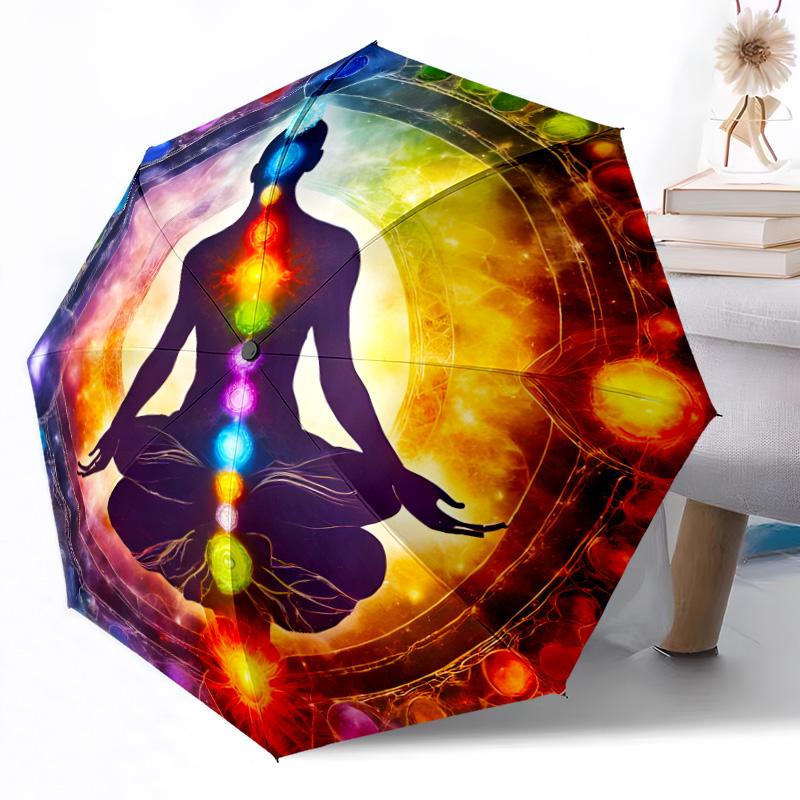 Chakra Balance Mandala Automatischer Regenschirm Kompakt 8-Rippen-Design Leicht Ganzjahres-Reise-Outdoor-Zubehör Perfektes Geschenk für Frauen Männer