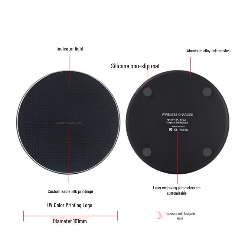 K8 20W Wireless Charger: Fast Charging, Aluminum Alloy, Cool & Round Design.