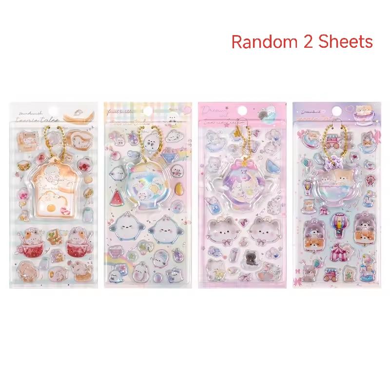 12 3D Puffy Stickers Sheets Scrapbooking Diy Journal Stationery Decals Fun Pinch Hanging Cartoon Cute Decor School Supplies