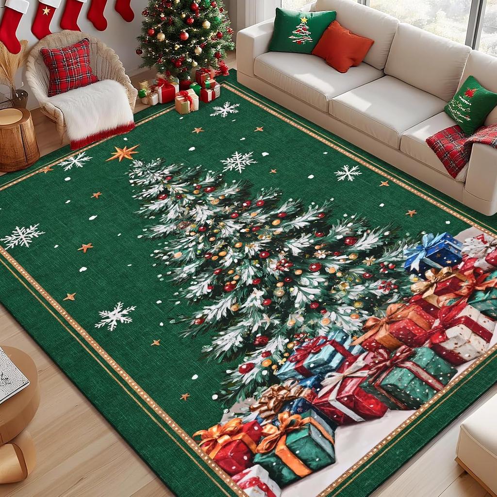 Christmas Tree Area Rugs Christmas Xma Snowflake Modern Carpet Bedroom Rugs Dining Living Room Area Washable Entryway Holiday