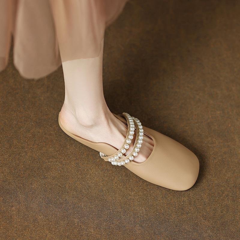 

Pregnant women s half slippers, women s spring and summer outer wear, new one-pedal gentle soft-bottomed pearl bag head drag 35