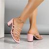 Fashion Ladies Narrow Band Slingback Sandals High Heels Clip Toe Shoes Woman Summer Flipflops Beach Slides Femmes Block Heeled Slippers