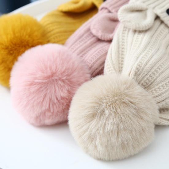 2Pcs/Set Children Hat Scarf Set Plush Ball Decor Bear Pattern Thickened Soft Touch Windproof Kids Knitting Hat Long Scarf Set