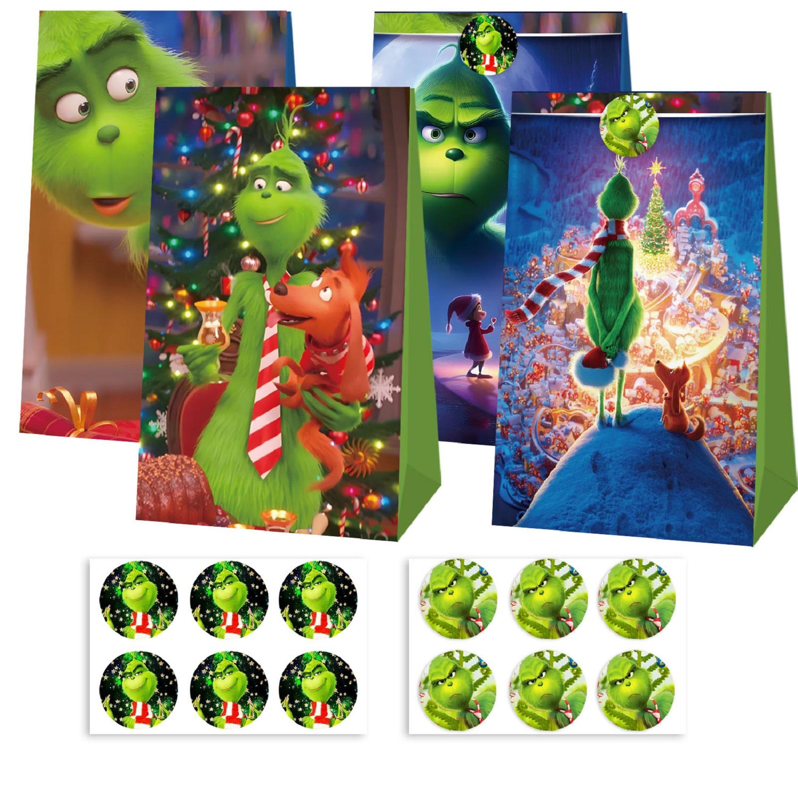 

Bag Flat Mouth Gift Bag Sticker Four Styles Eight Patterns 12 Paper Bags 12 Stickers Holiday Gift Bags One Size зелёный