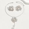 2Pcs/Set Women Necklace Earrings Set Hollow Flower Shape Imitation Pearl Decor Stud Earrings Adjustable