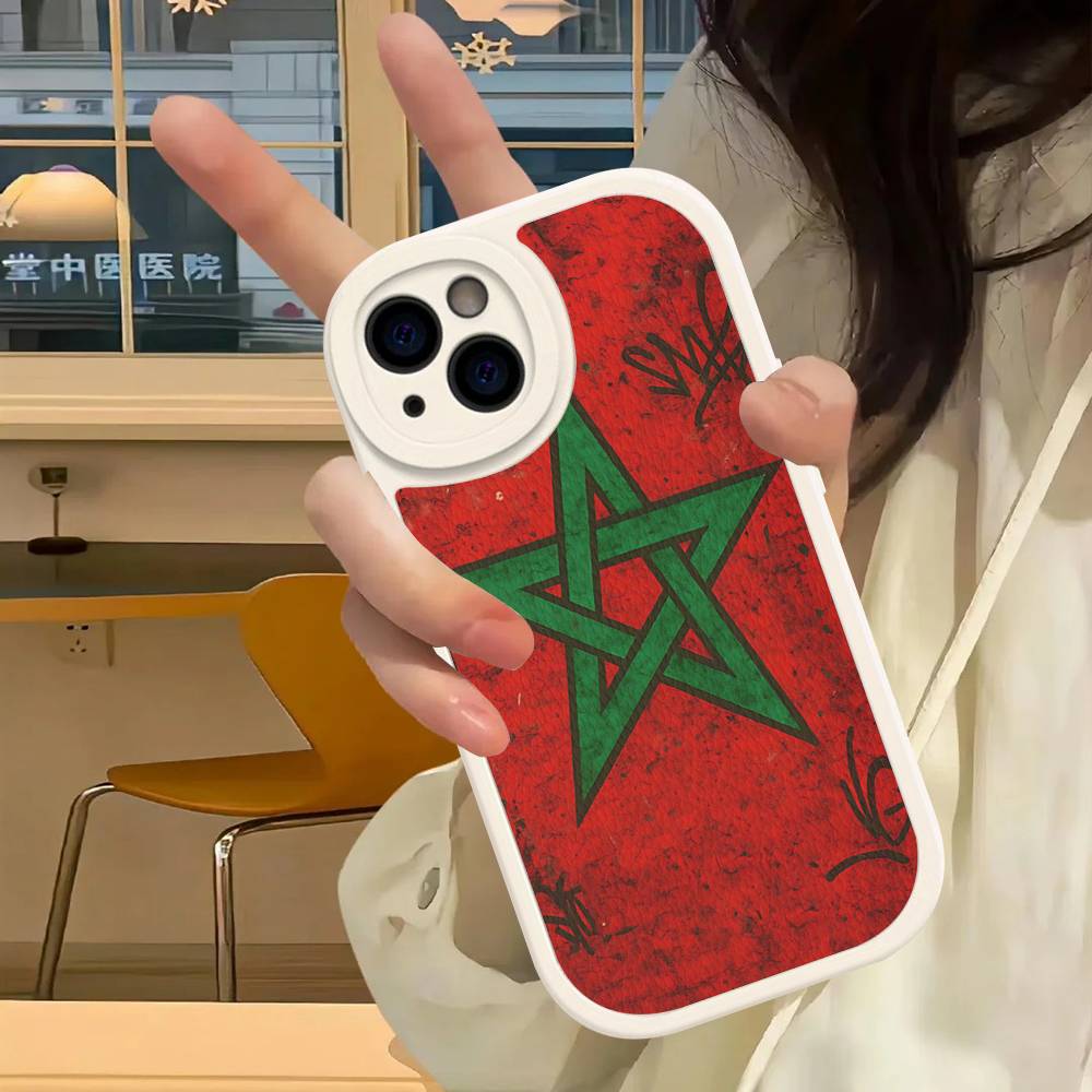 M-Morocco Flag Phone Case For IPhone 16 15 14 13 12 11 Pro Max Plus Soft Leather Cover