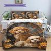 Cute Puppy Dogs Pattern Bedding Quilt Set Quilt Cover Pillowcase Home Decoration Birthday Gift (1 * Duvet Cover + 2 * Pillowcase, Without Core)