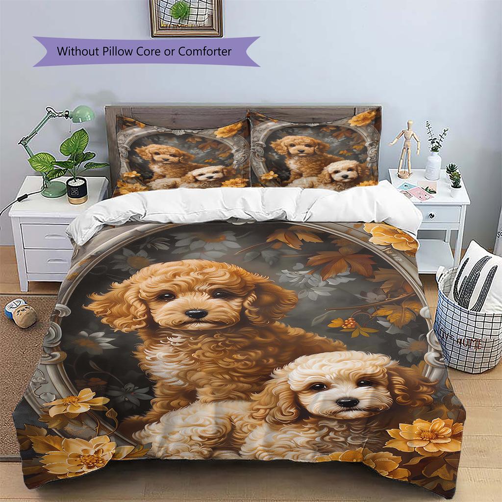 Cute Puppy Dogs Pattern Bedding Quilt Set Quilt Cover Pillowcase Home Decoration Birthday Gift (1 * Duvet Cover + 2 * Pillowcase, Without Core)