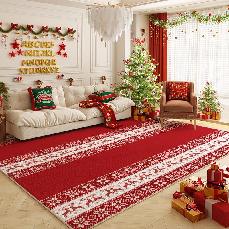Christmas Atmosphere Rug Stain-Resistant and Washable Bedside Mat for Bedroom Living Room Sofa Rug Home Decor