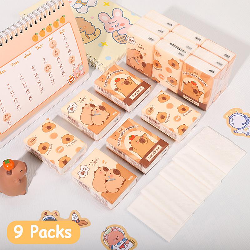 

9 пакетів милої панди-капібари, м’якої тришарової носової хустки, паперу для носової хустки, портативного туалетного паперу