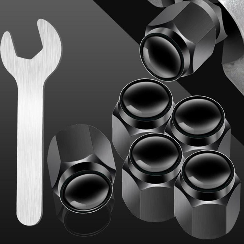 5pcs Metal Tire Valves Caps Corrosion Resistant Caps Hexagonal Designs Dust Proof Rubber Seal for Car & Motorcycles