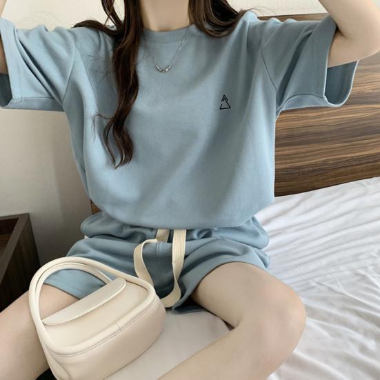 2 ks/sada O-neck s krátkým rukávem Ležérní outfit Elastický pas Kapsy se stahovací šňůrkou Dámské Jednobarevné tričko Široké nohavice Set Streetwear