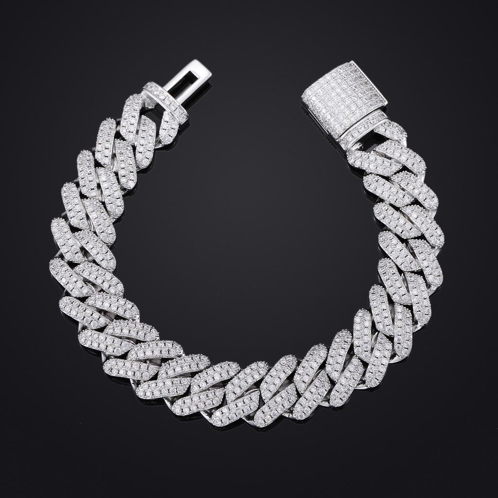 Cross-border 14mm2 Row 5A Full Zircon Cuban Chain Hip-hop Bracelet Unisex Iron Electroplated Jewelry