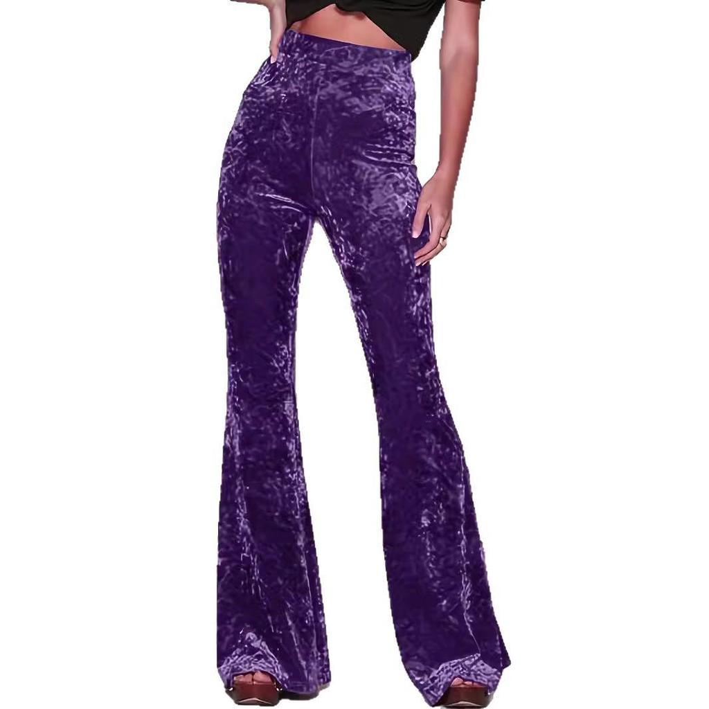 2026 Spring/Autumn Women's High-waisted Micro-flare Velvet Trousers - European & American Fashion