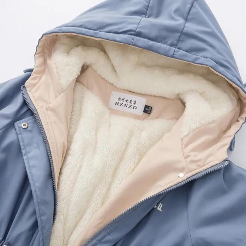 Parker Plus Sammet Tjock Kappa Kvinnor Allmatch Casual Casual Kort Huva Midja Lös Vindjacka Kvinnor Varm och Bekväm