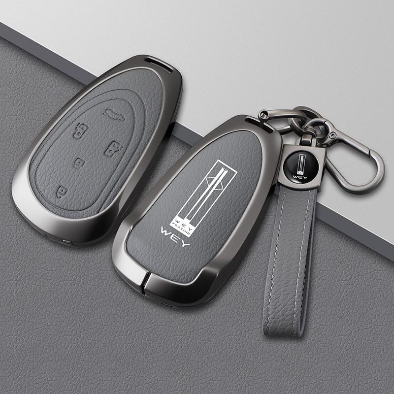 Zinc Alloy Leather Car Key Case Great Wall Wey 23 Coffee 01 Lattedht-Phev Wey 07 80 Vv7 Vv6 Key Fob Car Key Housing Accessories