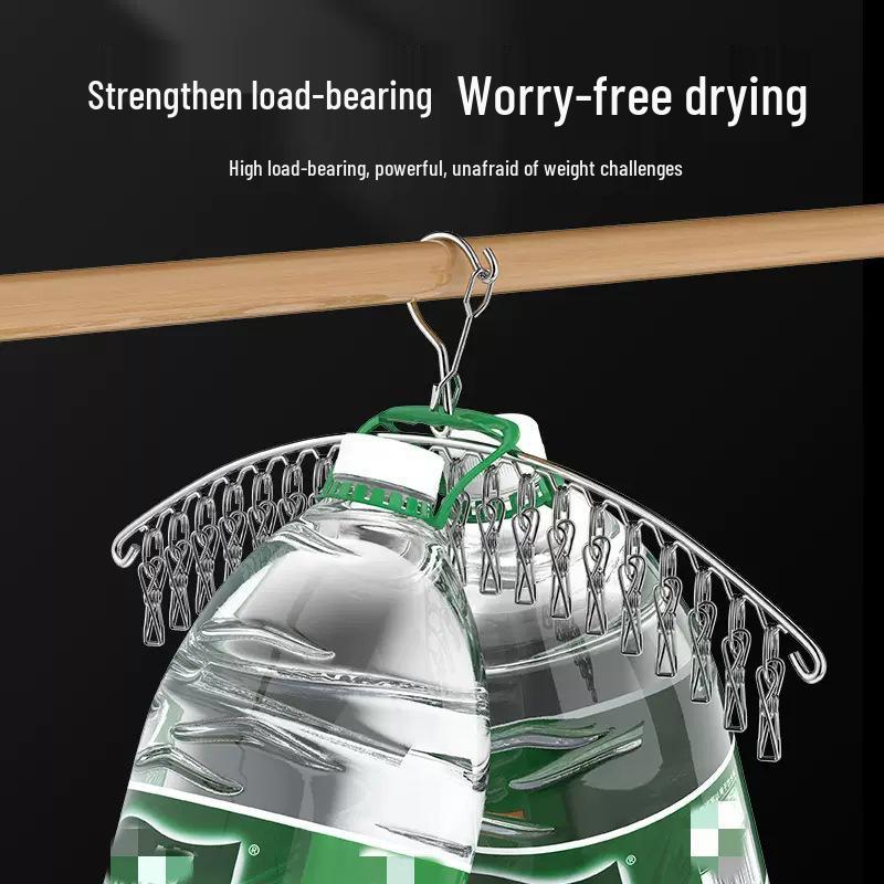 Stainless Steel Windproof Sock and Underwear Drying Hanger with Clips - Multifunctional Balcony Rack for Baby Clothes