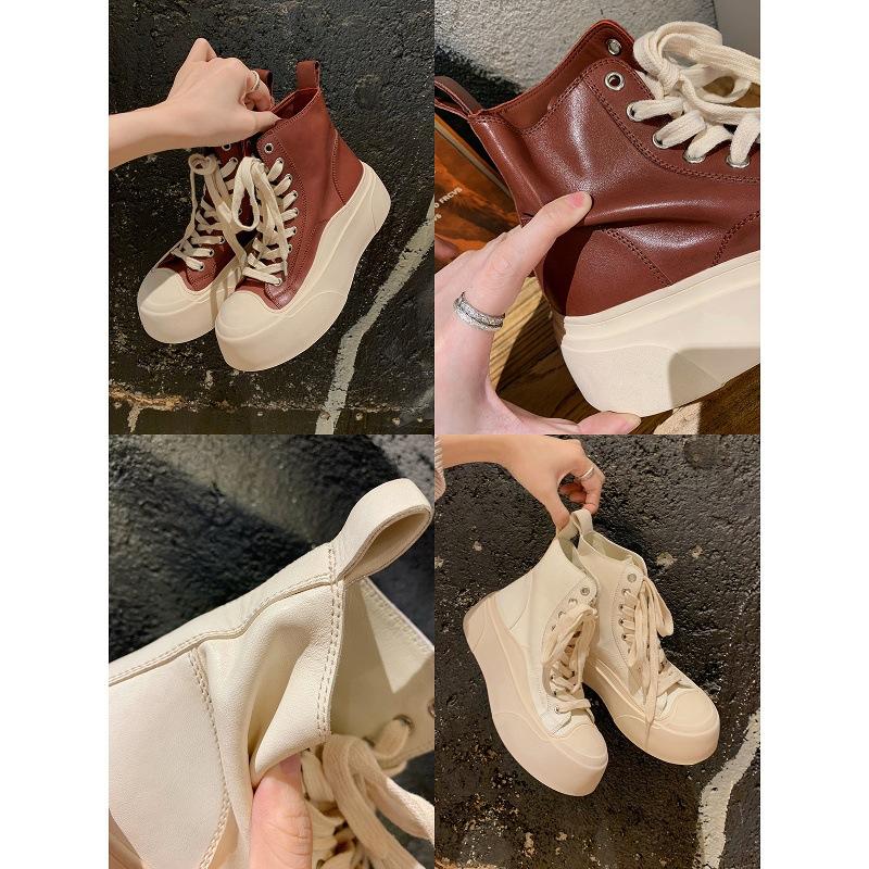 Cowhide Version~ Same Leather Round Head Platform Martin Boots Women's Short Boots High-top Casual Little White Shoes Women's Board Shoes