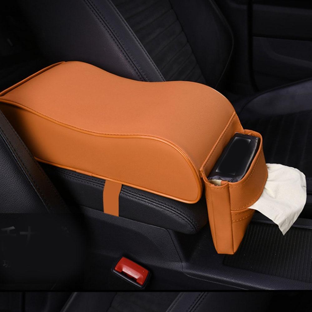 Leather Auto Protection Cushion with Pocket Arm Rest Protector Mat Car Armrest Pad  Central Console
