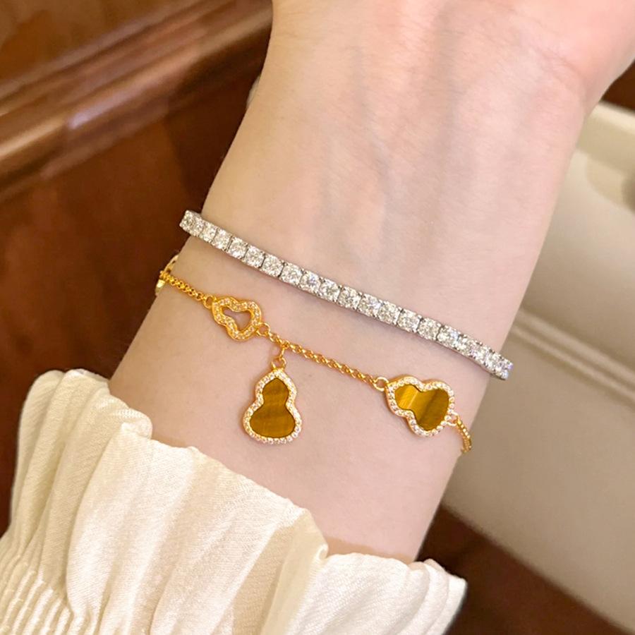18K electroplated zircon gourd hollow adjustable bracelet new Chinese retro bracelet temperament niche jewelry