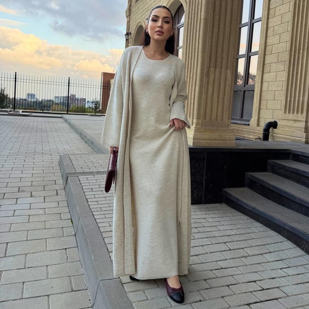 2025 Cross-border European and American Autumn New Temperament Crew Neck Cardigan Jacket Long Sleeve Waist Hip Skirt Women's Clothing