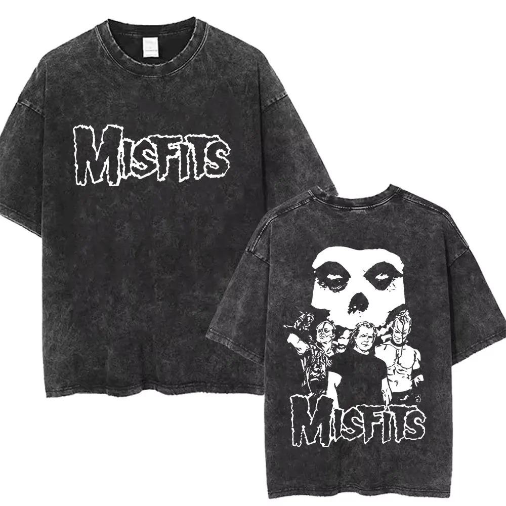 2026 Maglietta Vintage Lavata Hardcore Punk Misfits Grafica Scheletro Horror Magliette Oversize Casual Moda Uomo Donna