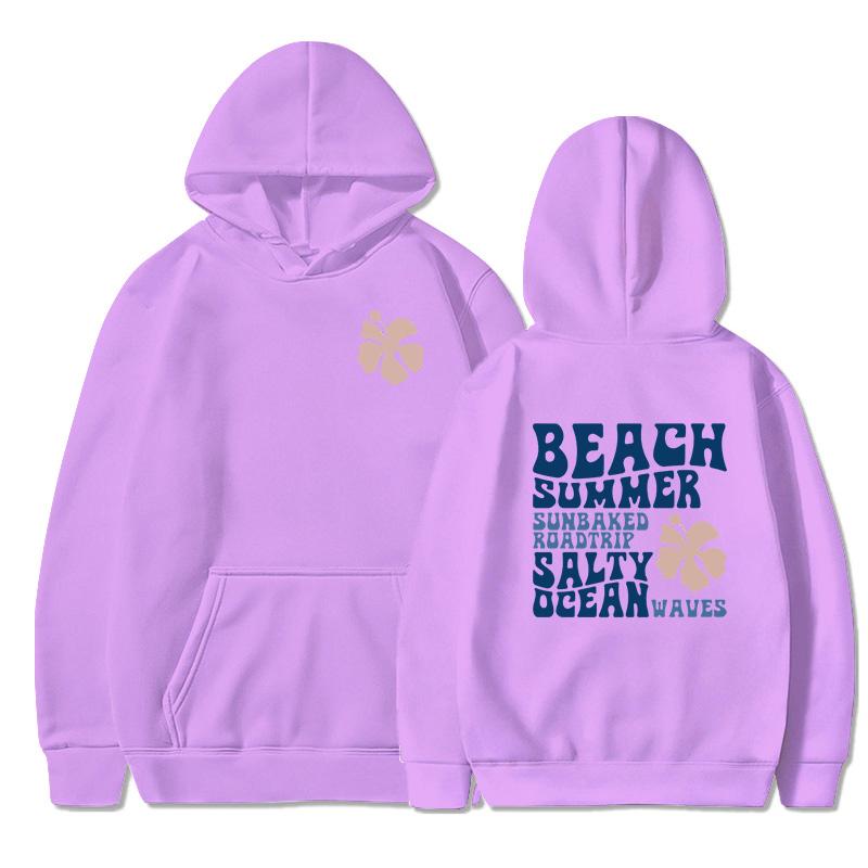 2024 Mode Floral Buchstaben Hoodie Damen Strand Sommer Salzig Ozeanwellen Grafik Kapuzenpullover Locker Langarm Ästhetik Sweatshirts