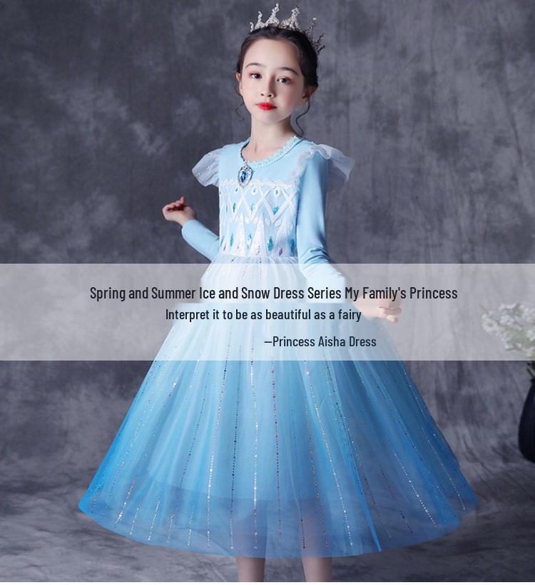 Kids' Long Sleeve Princess Elsa Dress – Frozen-Themed Formal Outfit
