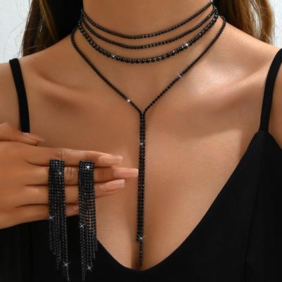 2 Teile/satz Frauen Halskette Ohrringe Set für Formale Bankett Und Abschlussball Mehrschichtige Quaste Strass