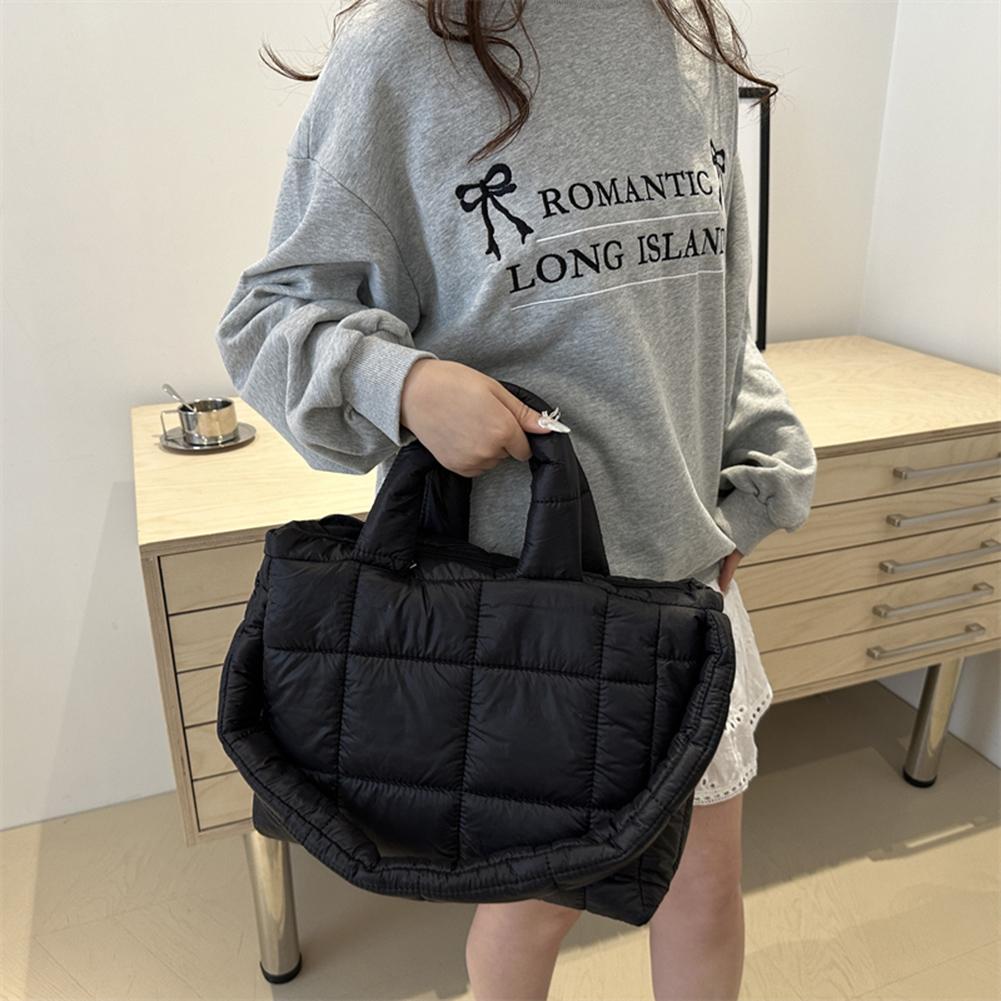 Women Quilted Shoulder Bag Puffer Tote Handbag Large Capacity Travel Top Handle Bag Commute Crossbody Bags Puffy Messenger Bag