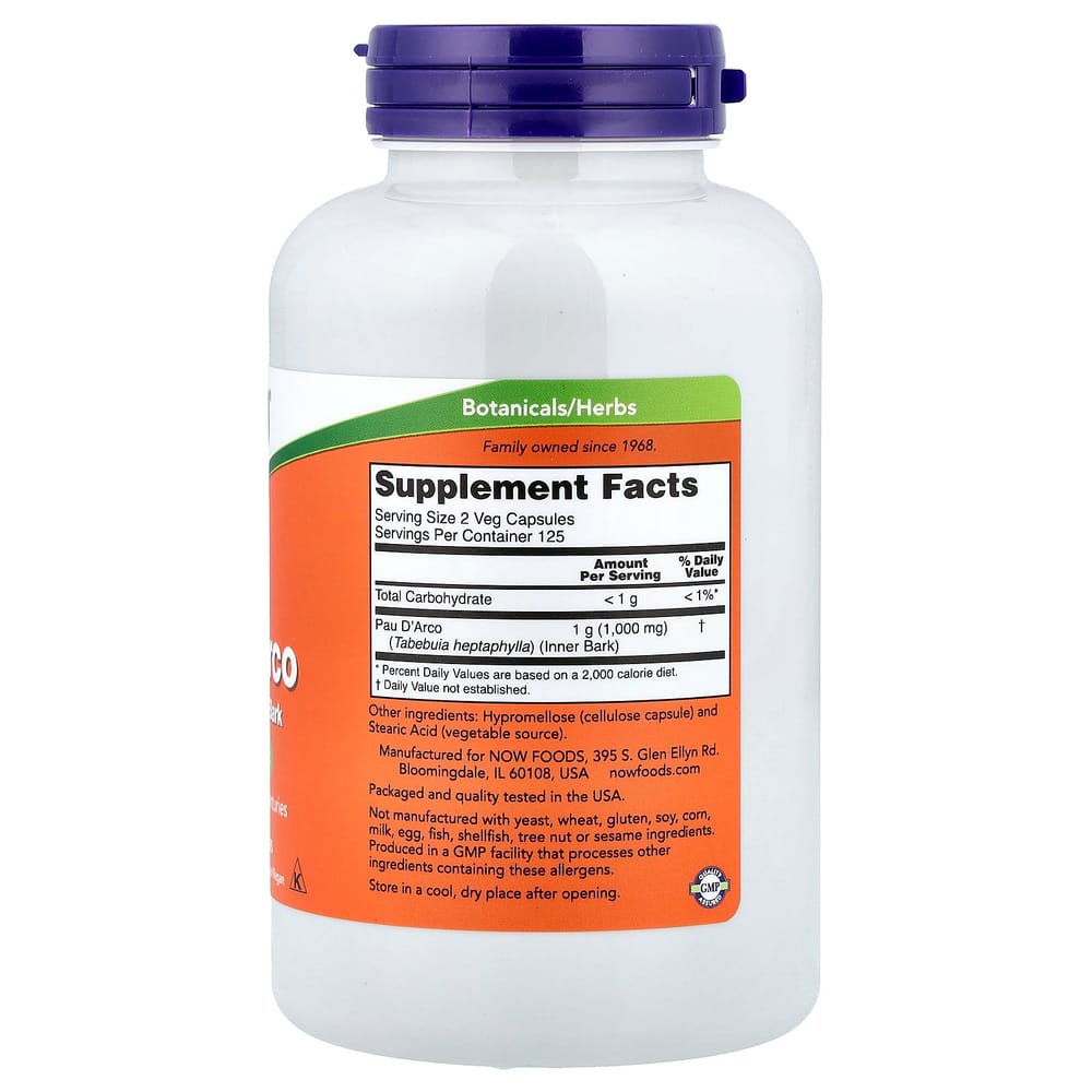 iHerb Now Foods Pau D'Arco 500mg Veg Capsules, 250 Counts