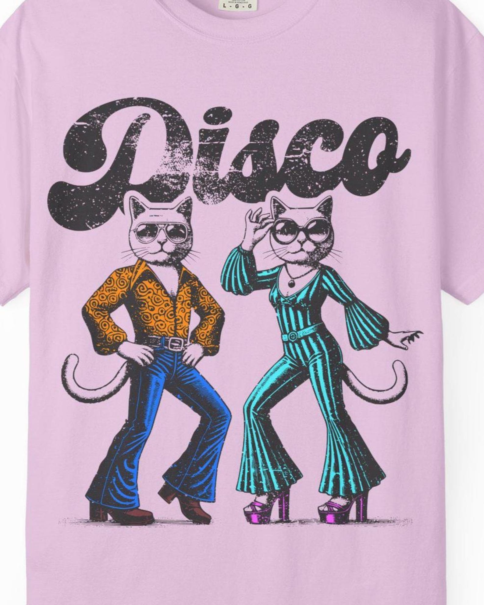 Disco Cats T-shirt | Retro 70s Dancing Feline Illustration Gift L