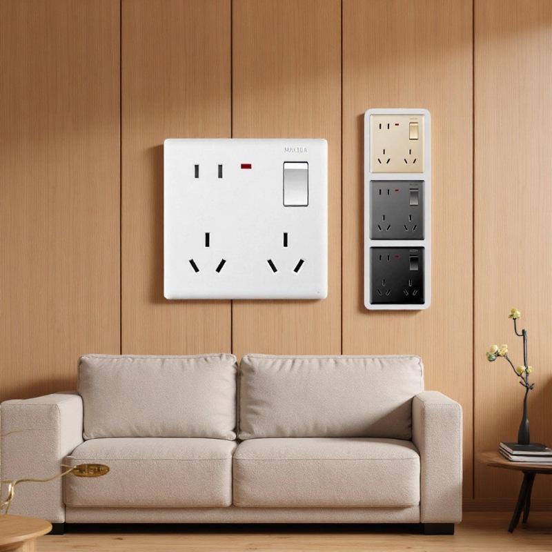 White Recessed Single Gang 86-Type Wall Switch Socket Panel with 8 Multi-Hole Outlets