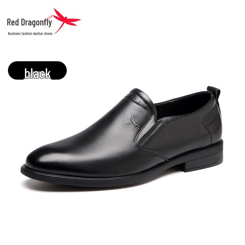 Men s Red Dragonfly Black Leather Loafers – Comfortable, Soft Sole, Business Casual Shoes for Spring