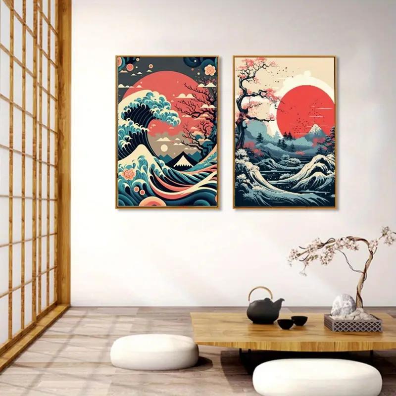 3pcs Canvas Poster Vintage Art Japanese Nature Landscape Wall Art Posters Ideal Gift for Bedroom Living Room Wall Corridor
