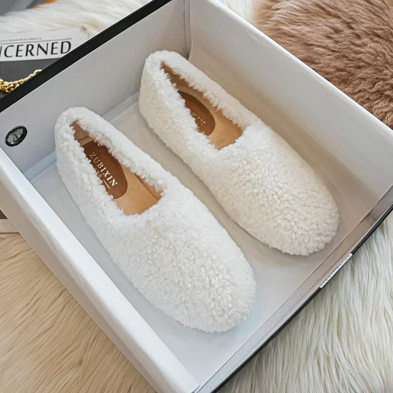 Damen Fleecegefütterte Lammwoll-Slipper Winterschuhe, Übergrößen 41-43