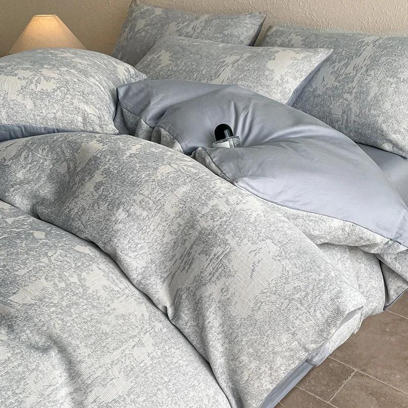 Light Luxury Soft Thick 100% Cotton Flat Sheet Sets Satin Jacquard Silky Bedding Set for Seasons Single Double Bed Comfort Set