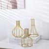 Retro Iron Art Vase Nordic Styles Hydroponic Flower Vase Black Gold  Glass Test Tube Metal Holder Geometric Line Frame Vases