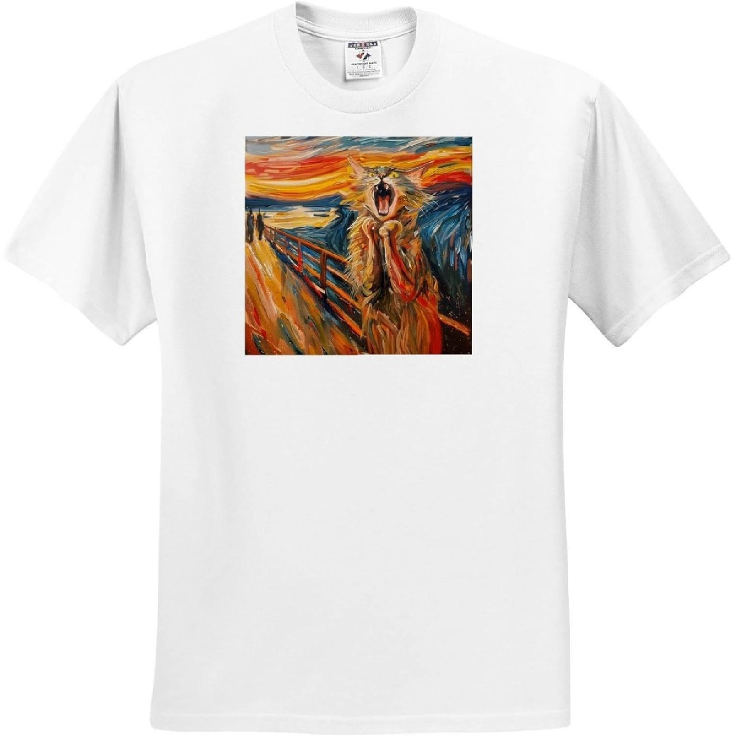 3dRose, The Scream of a Maine Coon Cat Art Nouveau Painting, T-Shirt S