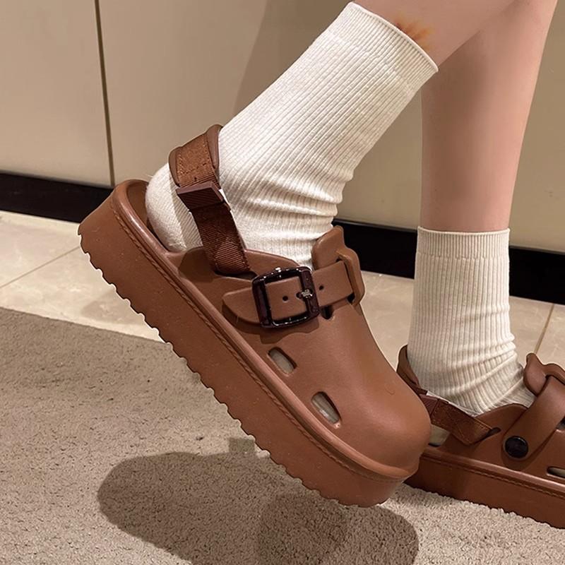 

Женские модные босоножки на платформе Clogs 2025, летние пляжные сандалии Eva с ремешком сзади, женские нескользящие сандалии для сада с мягкой подошвой 36-37 коричневый