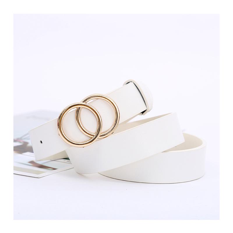 Women's Black Minimalist Double O Buckle Leather Belt – Korean-Style Waistband, Thin Fashion Accessory for Skirts and Jeans