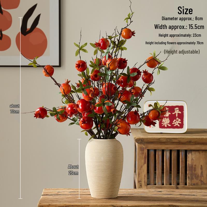 Chinese-Style Persimmon and Pomegranate Flower Arrangement for Living Room or Dining Table