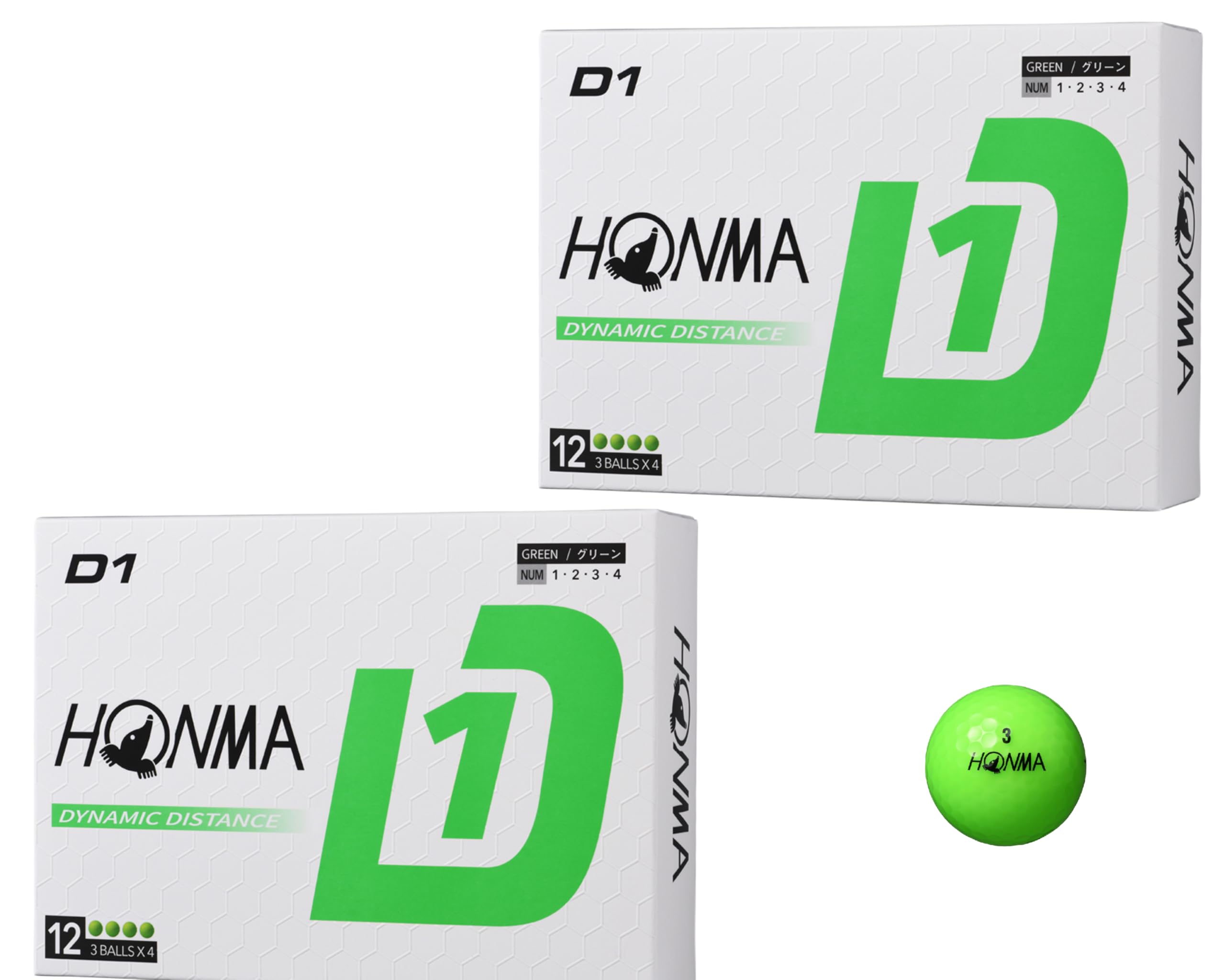

Мячи для гольфа HONMA Golf D1, модель 2024 года, BT2401, зеленые, 2 дюжины (12 мячей x 2) с оригинальным влажным полотенцем