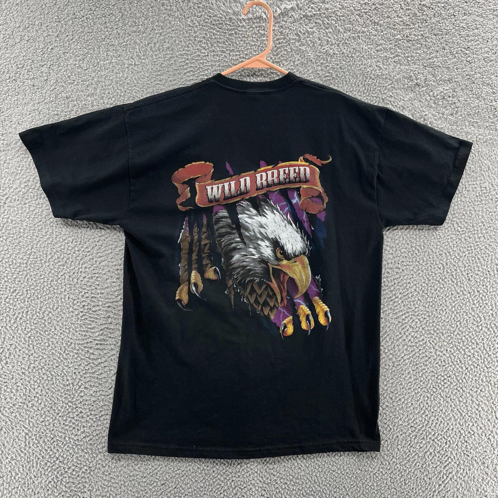 VINTAGE Eagle T Shirt Men Extra Large Black Bald Graphic Wild Breed USA 90s L