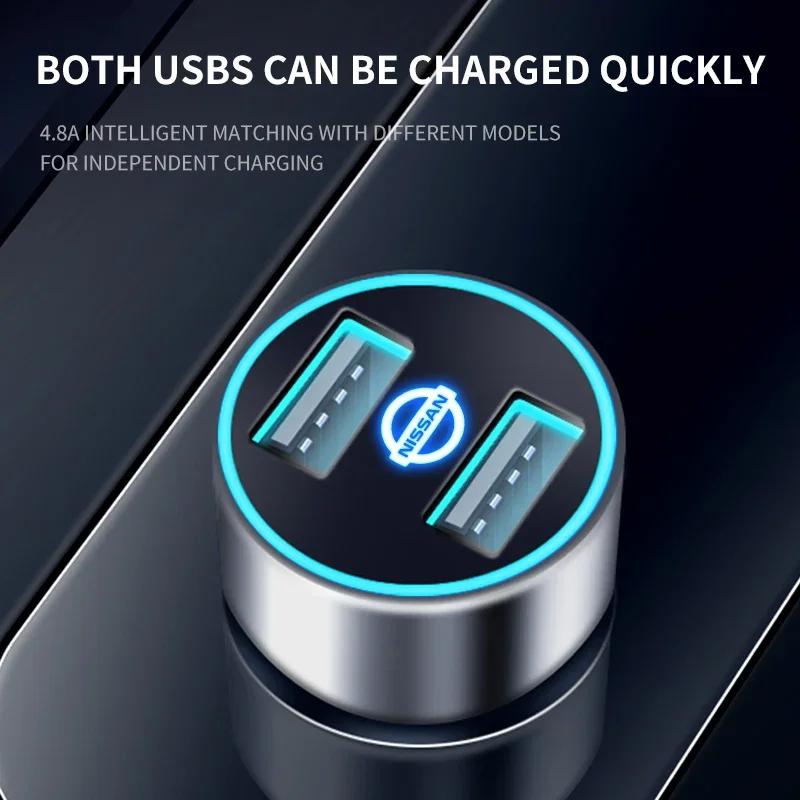 USB QC3.0 Car Charger LED Voltmeter Portable Adapter Cigarette Lighter For Nissan X-trail Almera Qashqai Tiida Auto Accessories