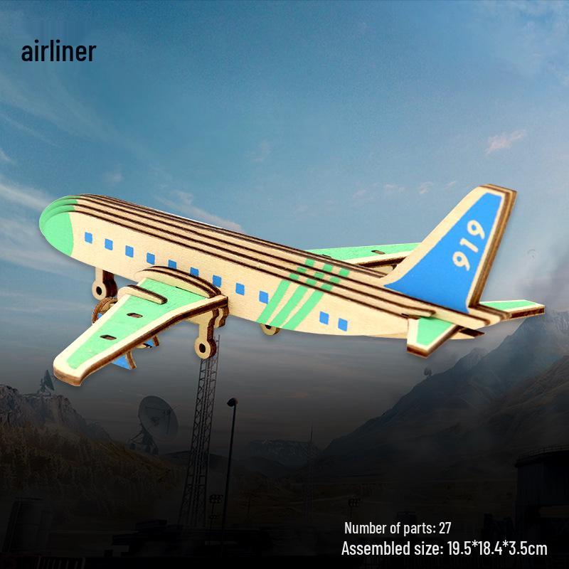 Wooden 3D Airplane Puzzle Educational DIY Toy for Children