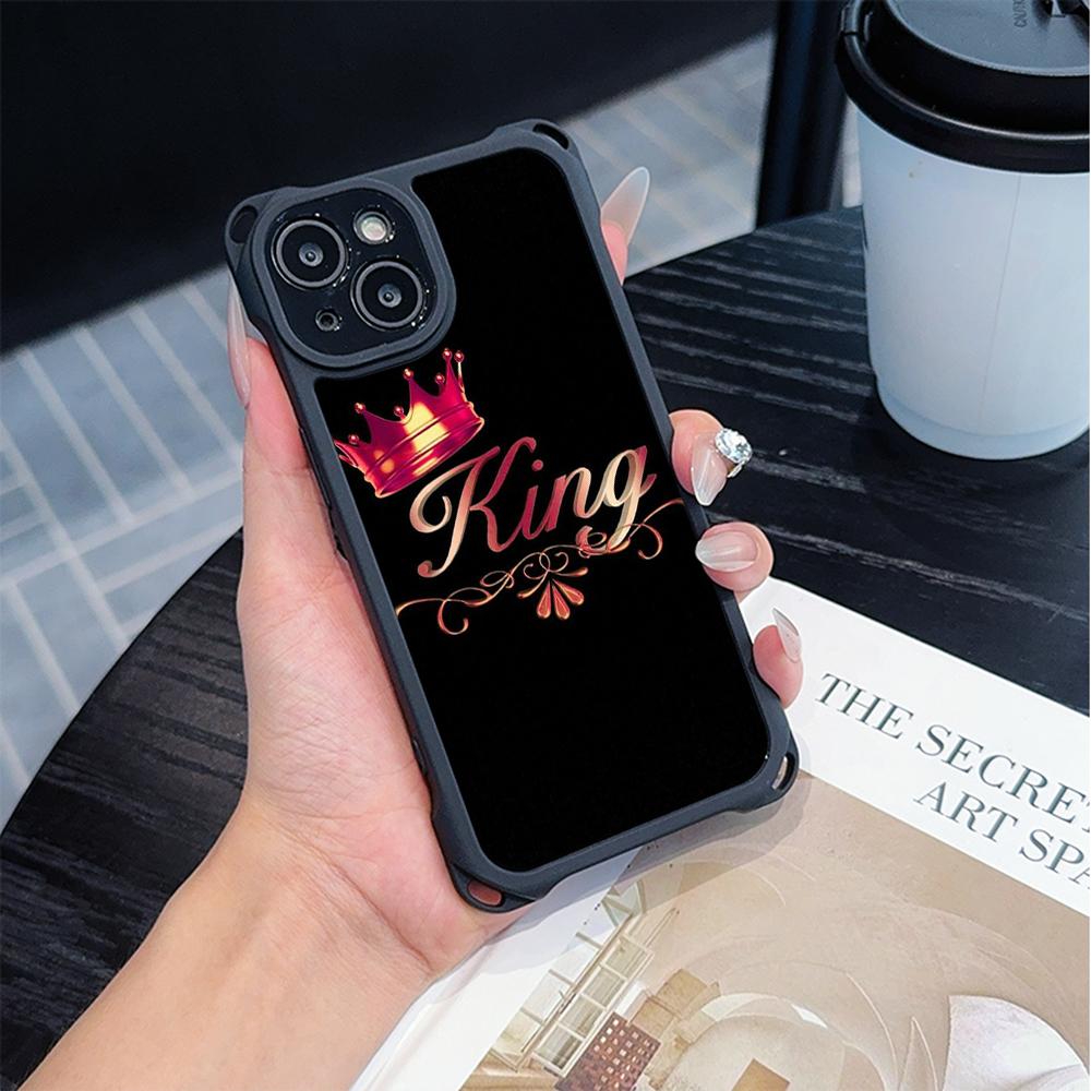 Ae84 King Queen Couple Art Soft Phone Cases for iPhone 16 15 14 13 12 11 Pro Max 8 7 Plus XR XS with Wrist Strap Lanyard Corner Protection Back Cover