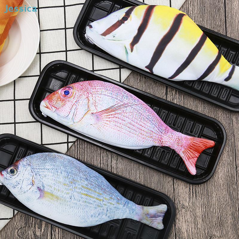 Cute 3D Fish Pencil Case - Realistic Animal-Shaped Cosmetic & Stationery Storage Bag